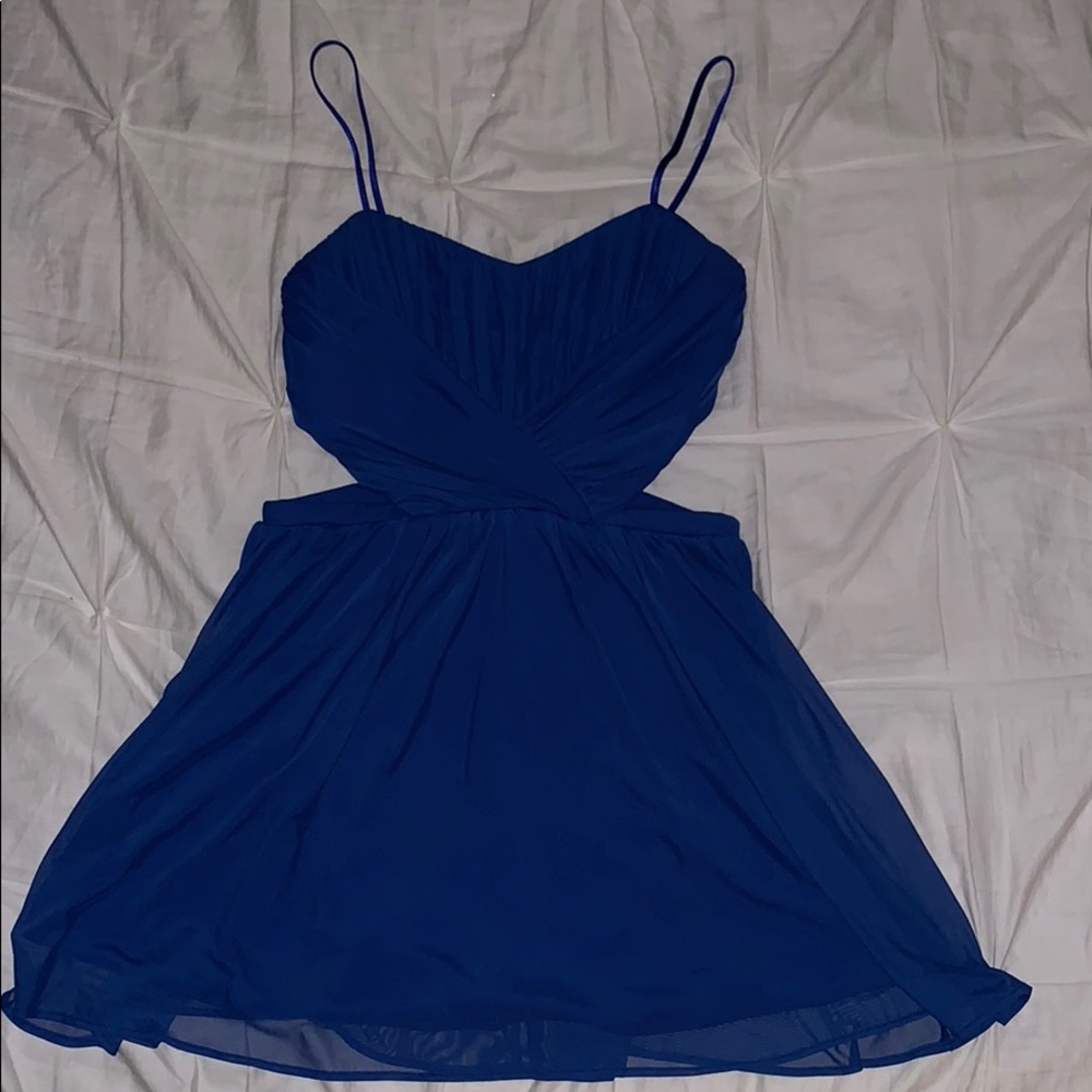 Blue Cutout Cross-Front Formal Dress